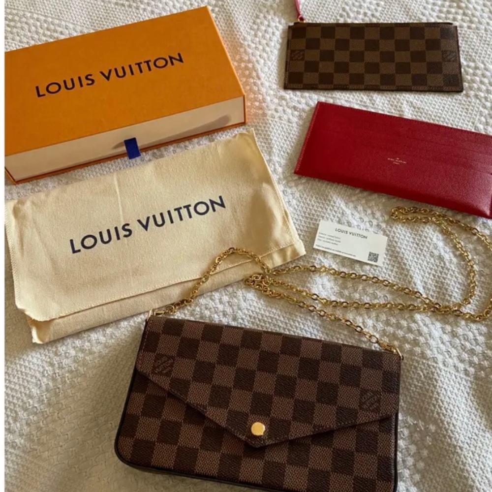 Louis Vuitton Damier Ebene Brown Chain Wallet Crossbody with Gold Chain